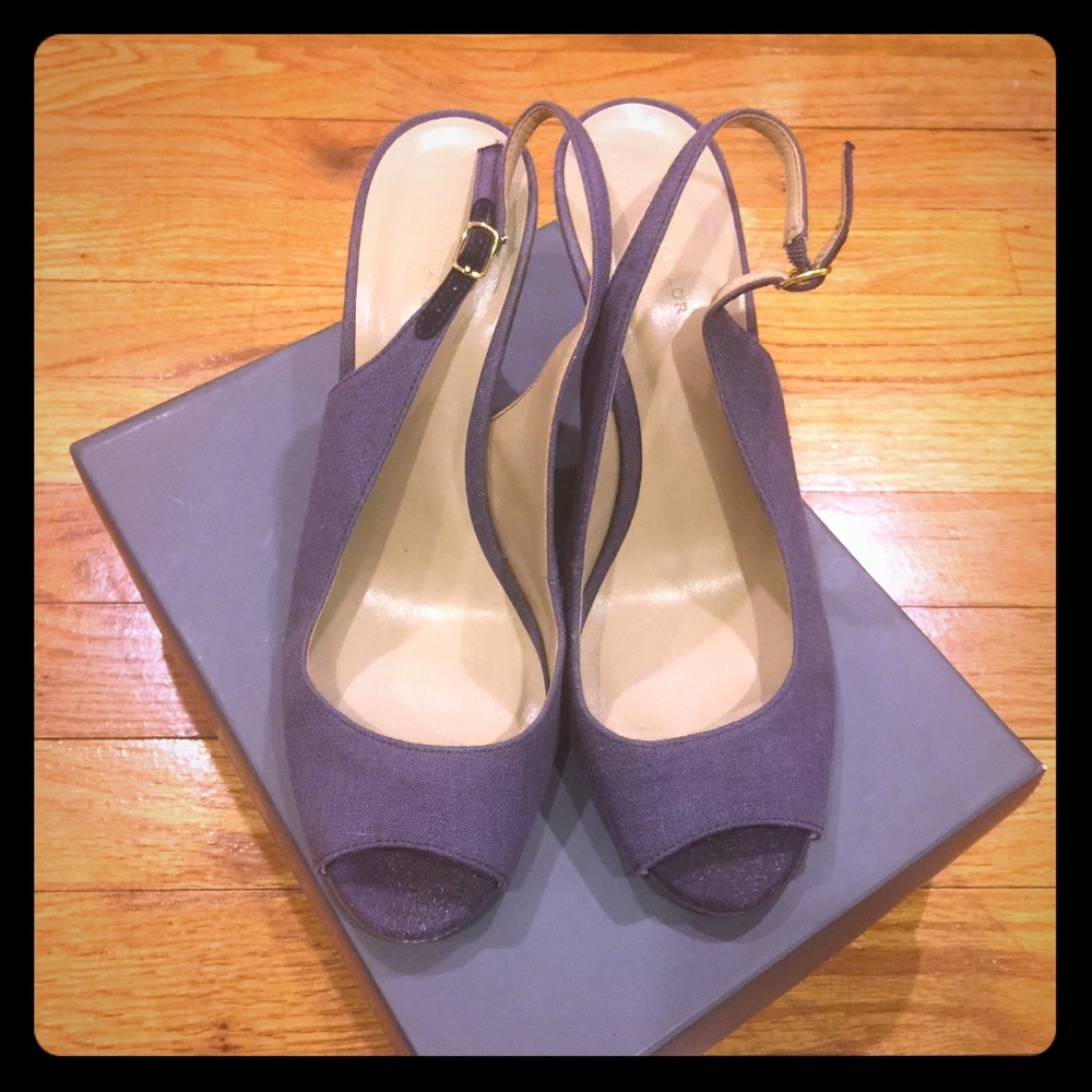 Slingback linen wedge